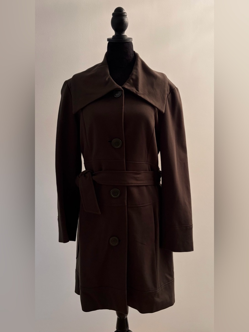Alexandra Bartlett Olive Green Belted Fall Dress Coat - Size Large